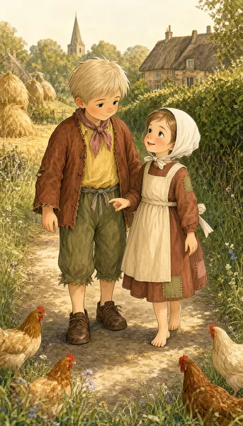 Goody with her brother on a farm path