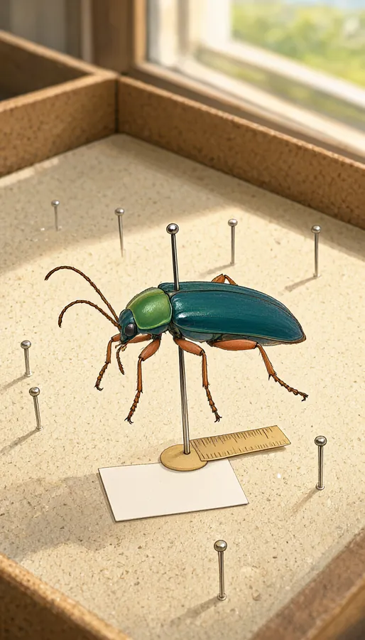 A pinned beetle specimen