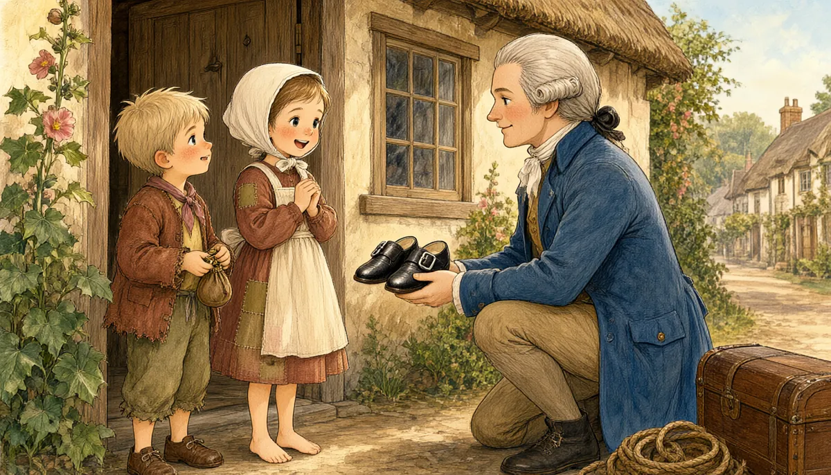 A gentleman gives the children a gift